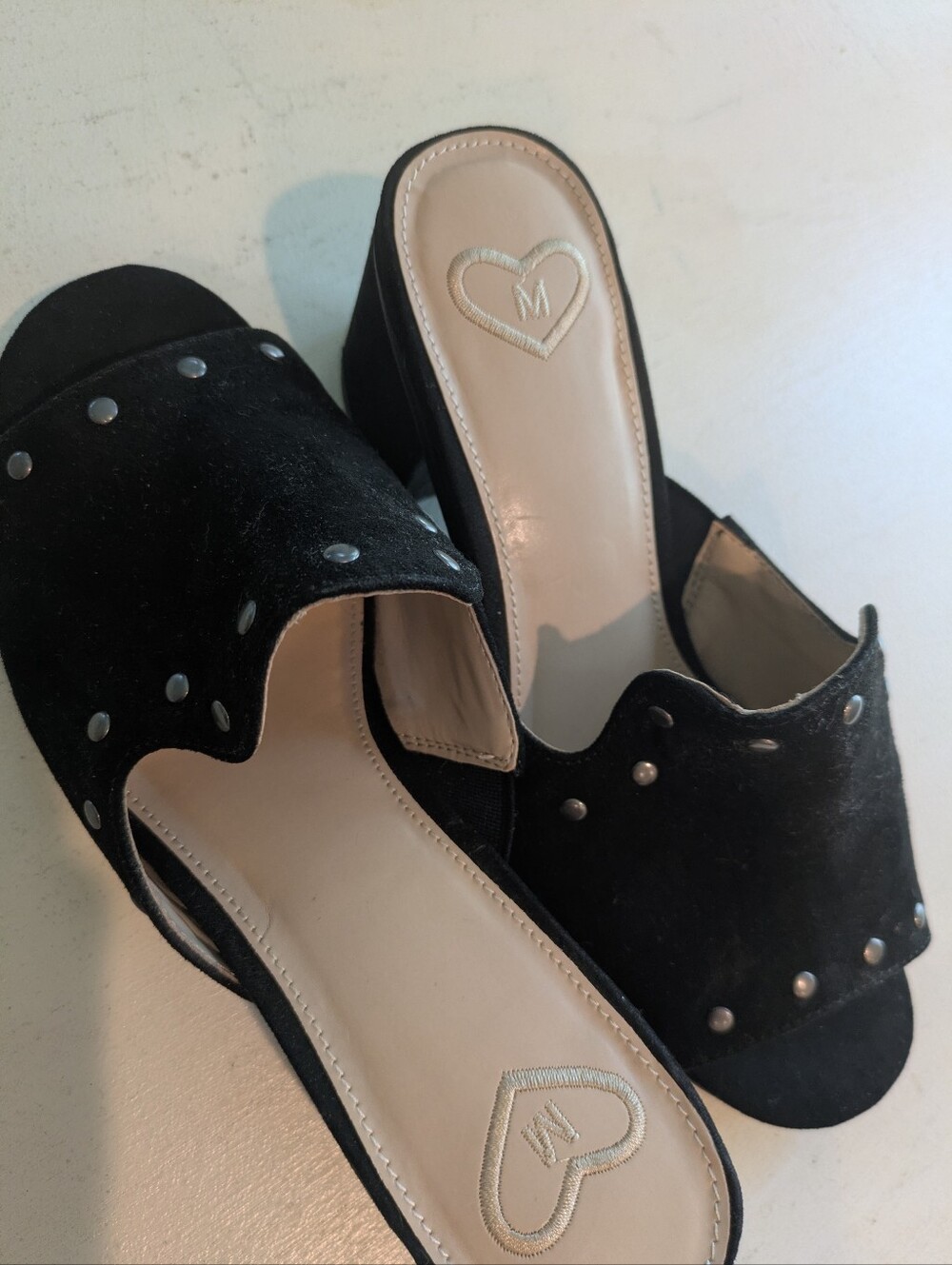 Black Studded Suede Slide Heels